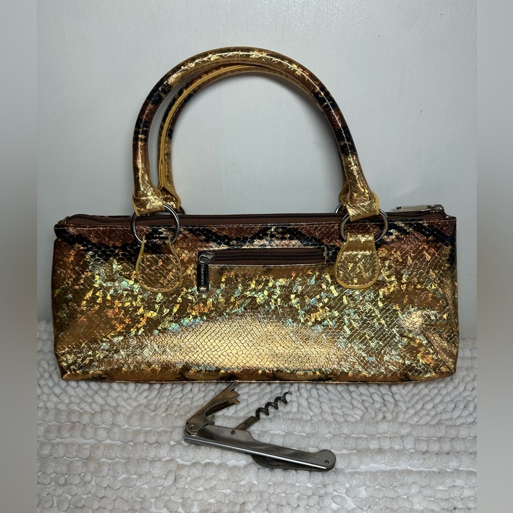 Primeware Gold Iridescent Snakeskin Women's Wine Bag with Opener